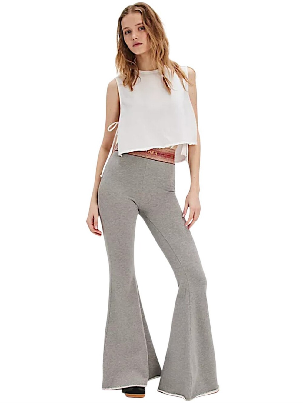 MOTHER Exposed Elastic Flare Pants Heather Grey Sparkle S